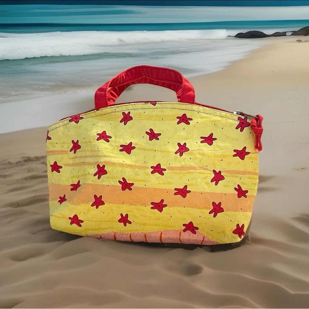 Paradise/Beach Themed Purse - Cotton Canvas - Caricature Starfish - Palm Trees - Picture 3 of 7